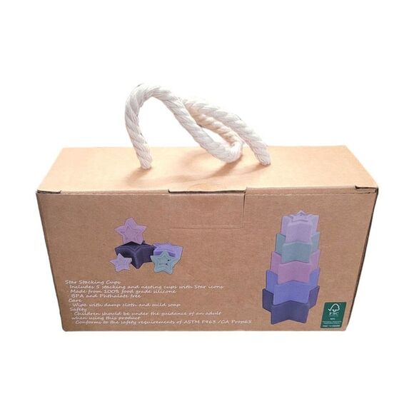 Star Shaped Silicone Stacking Cups BPA Free Baby Toys 5 Total Purple Shapes - Picture 2 of 2